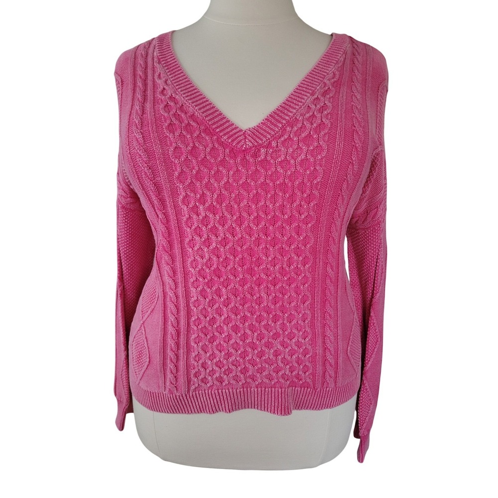 No Boundaries Womens XXXL Pink Washed Cable Knit V-Neck Sweater Fuchsia Thrill